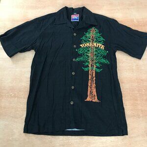 D'em Crazy Shirt Men Medium Black Yosemite Tree Button Up Collared Short Sleeve